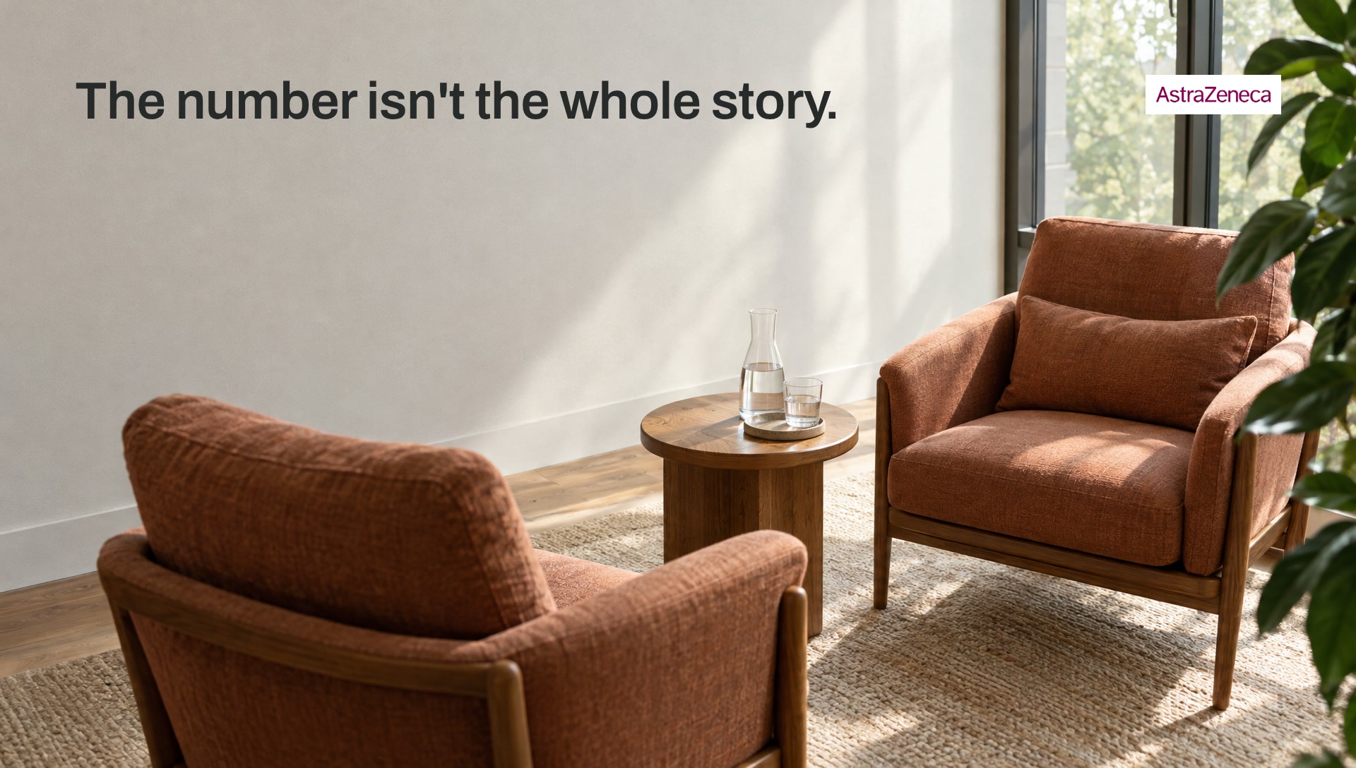 Key art: two consultation chairs angled toward each other in window light, with the line The number isn't the whole story.